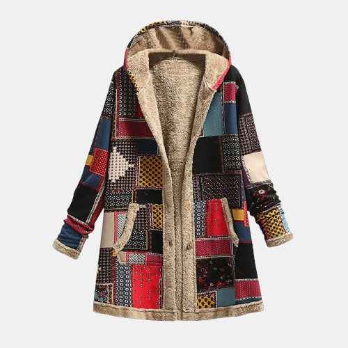 Jade Vintage Patchwork-Fleecejacke – Gemütliche Wärme im Retro-Stil