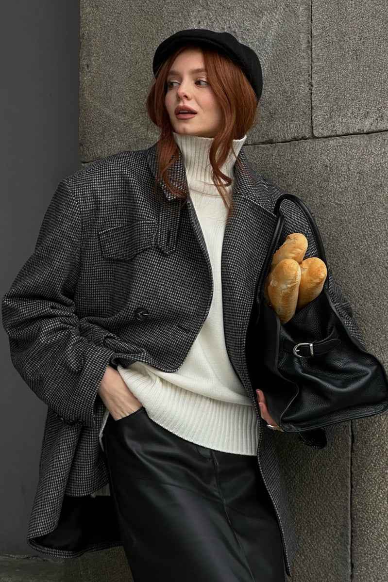 Tweed Doppelreihiger Woll-Blazer Mantel für einen eleganten Look