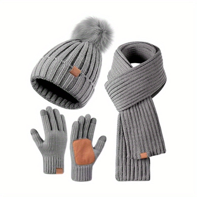3-in-1 Winterset - Strickmütze, Schal und Touchscreen-Handschuhe