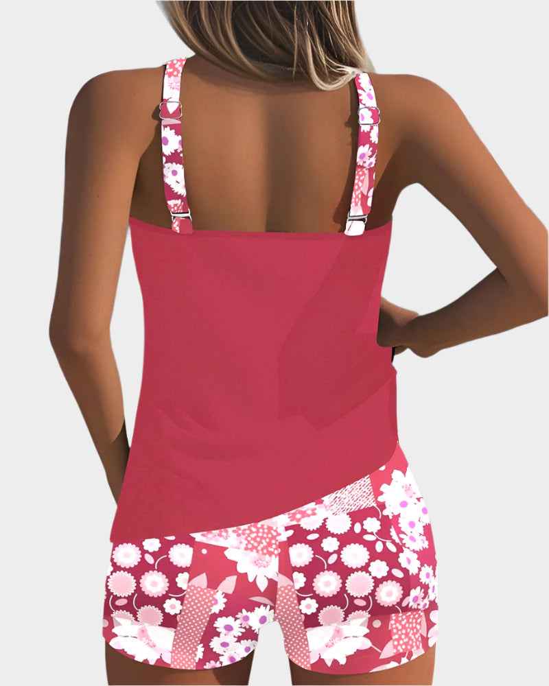 Bequemer zweiteiliger Badeanzug mit Blumenmuster