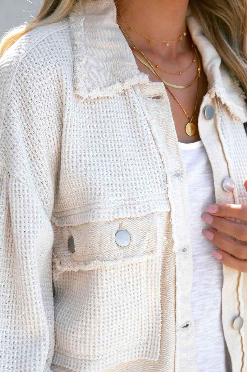 Lässige Waffelstrick-Kurzmantel mit gebürstetem Finish