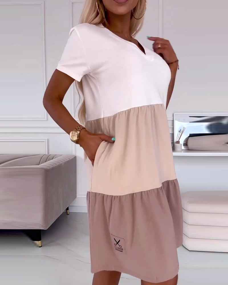 Alva | Color-Block-Kleid mit kurzen Ärmeln
