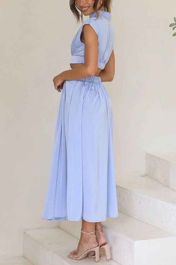 Quincy | Elegantes Midikleid mit Cut-Out-Detail und Taschen