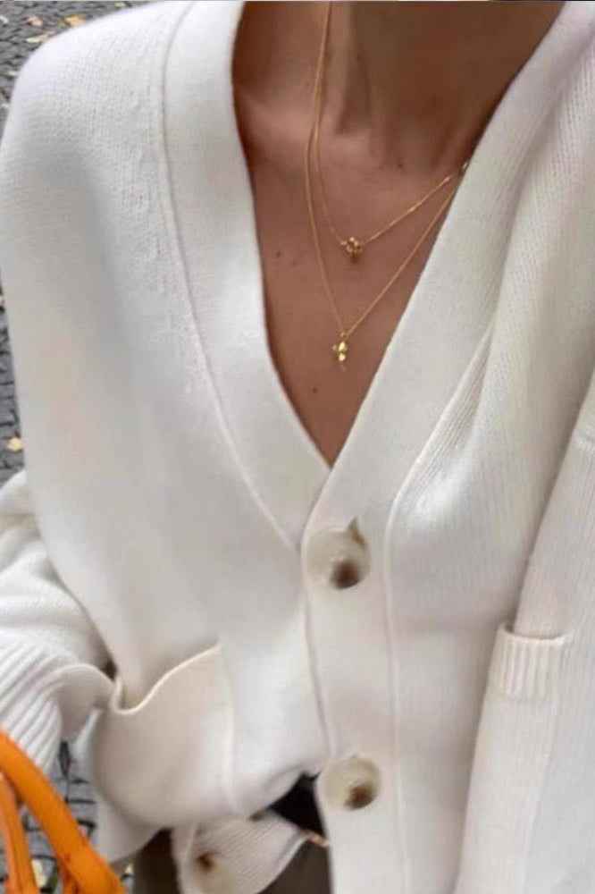 Einfarbige Strickmantel mit V-Ausschnitt