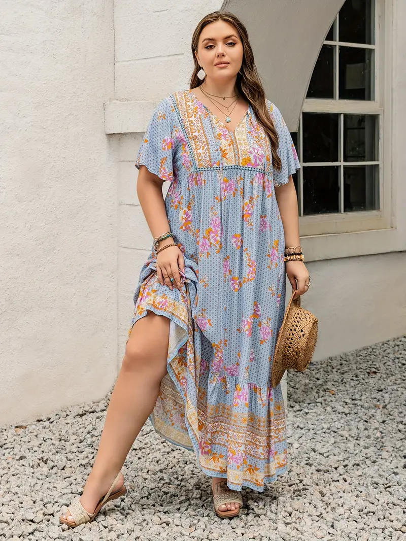 Boho-Blumen-Maxi-Kleid für Übergrößen – Weit fallend, schick und bequem