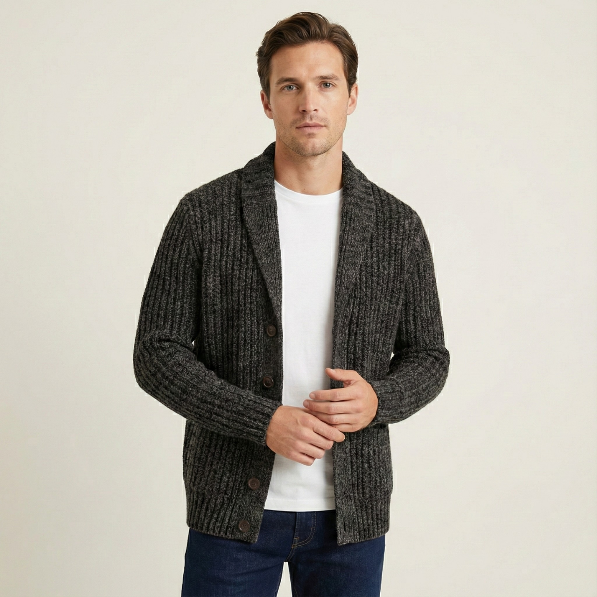 Montpellier Herren Premium Grobstrick-Schalkragen-Cardigan