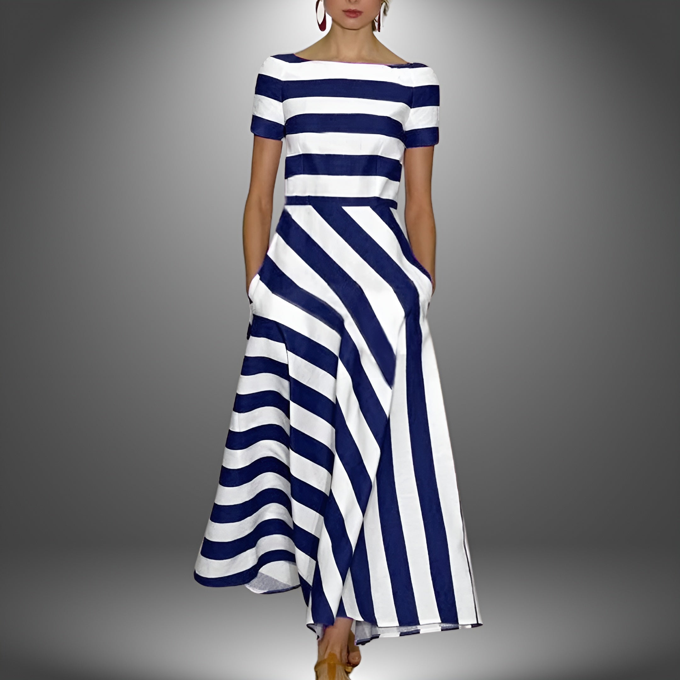 Elegantes langes gestreiftes Kleid für Damen