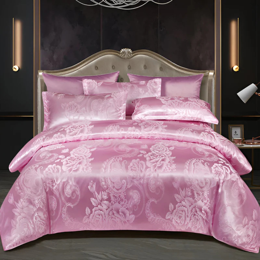 Luxuriöses Satin - Elegantes Satin-Bettbezug mit wunderschönem Blumenmuster