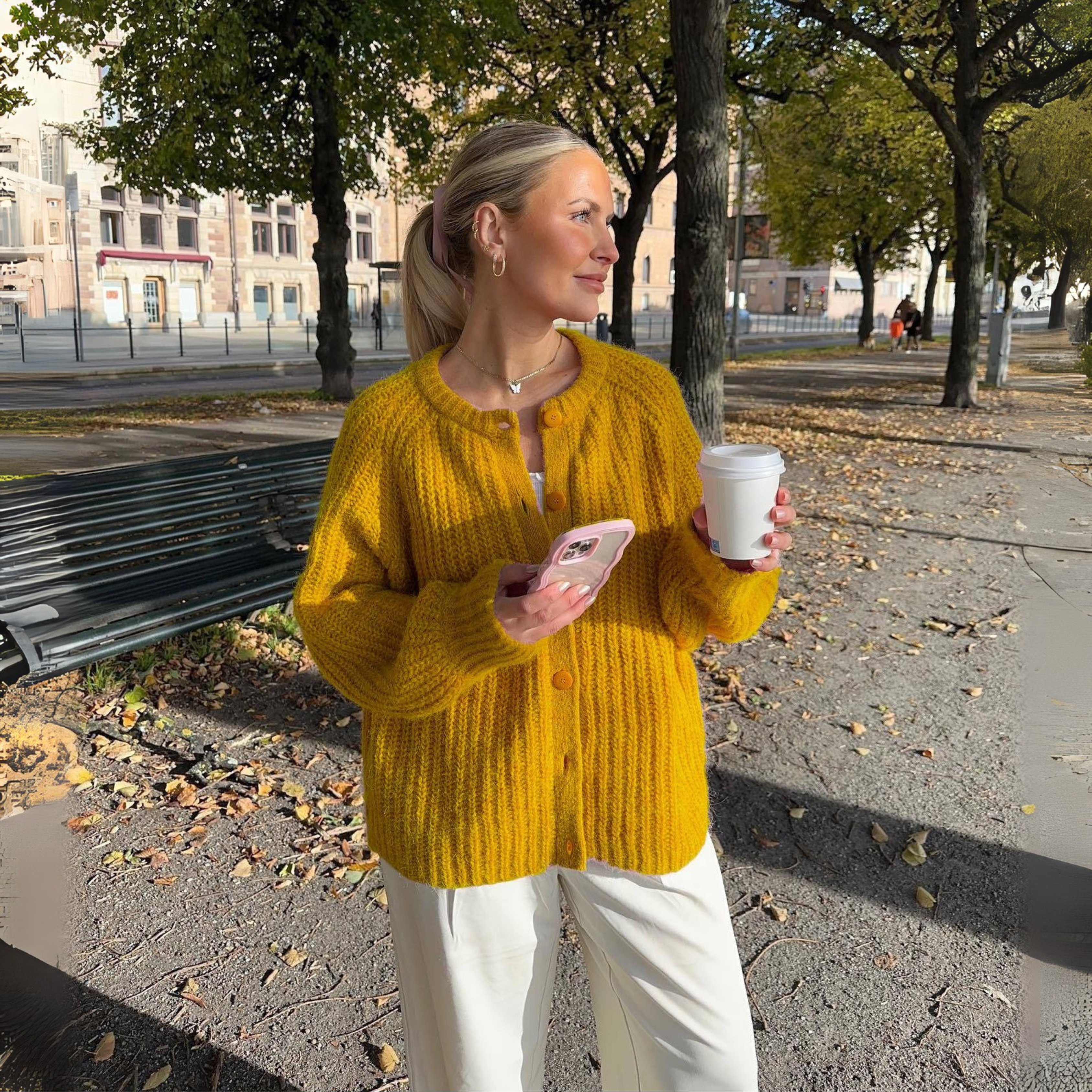 Cozy Classic Knopfleiste Langarm-Cardigan mit Rundhalsausschnitt Damen