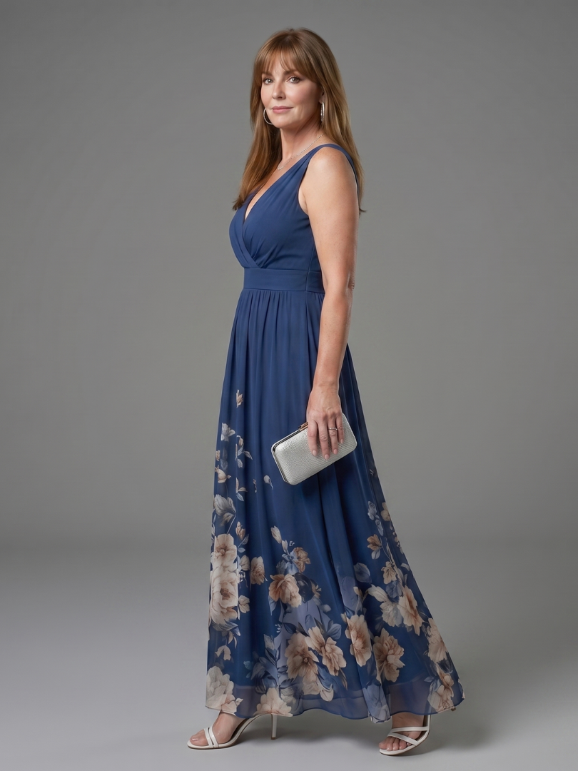 Clarissa | Ärmelloses Midikleid mit V-Ausschnitt und weichem Blumensaum