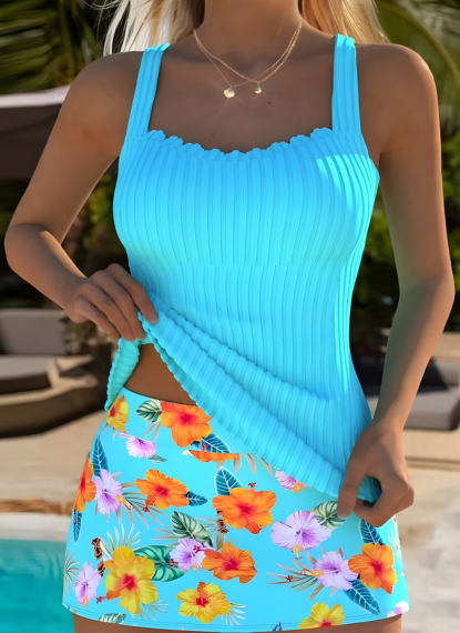 Daniella Tropische Pflanzenmuster Tankini-Set – Leuchtende, figurschmeichelnde Strand-Bademode