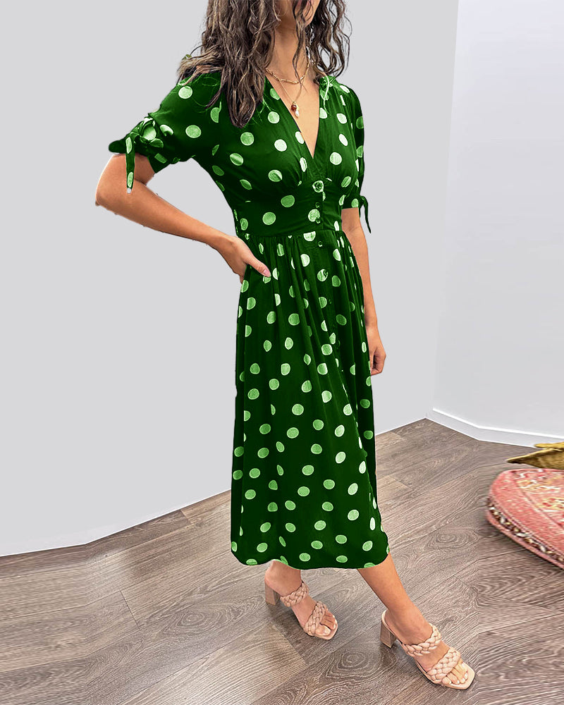 Damen-Kleid, Midi-Länge, V-Dekolleté, Tupfenmuster, elegant