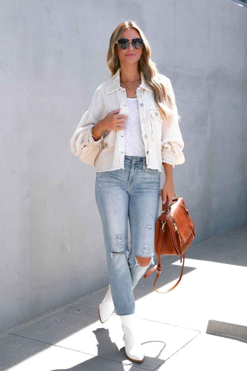 Lässige Waffelstrick-Kurzmantel mit gebürstetem Finish