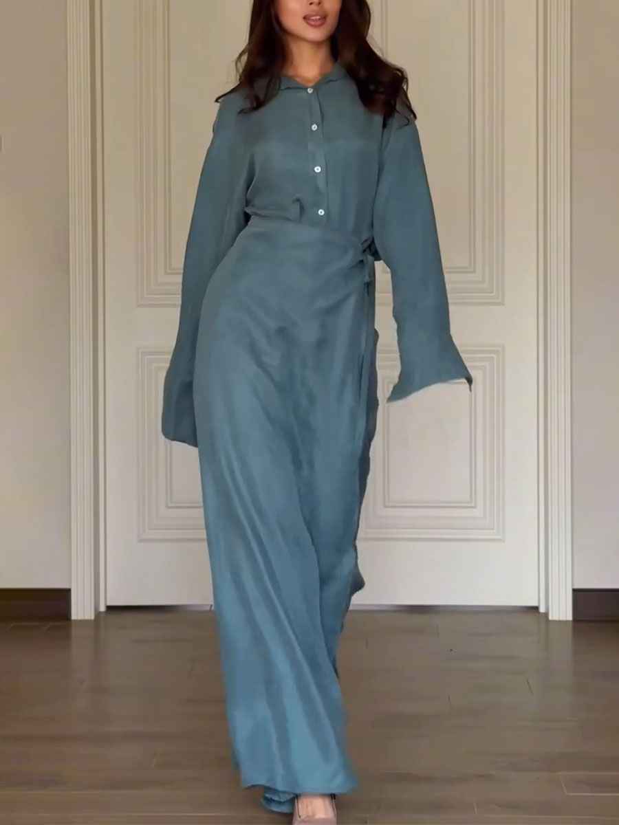 Elegantes Trend-Set-Set aus Hemd und Ärmloser Hose mit Rockkoordination