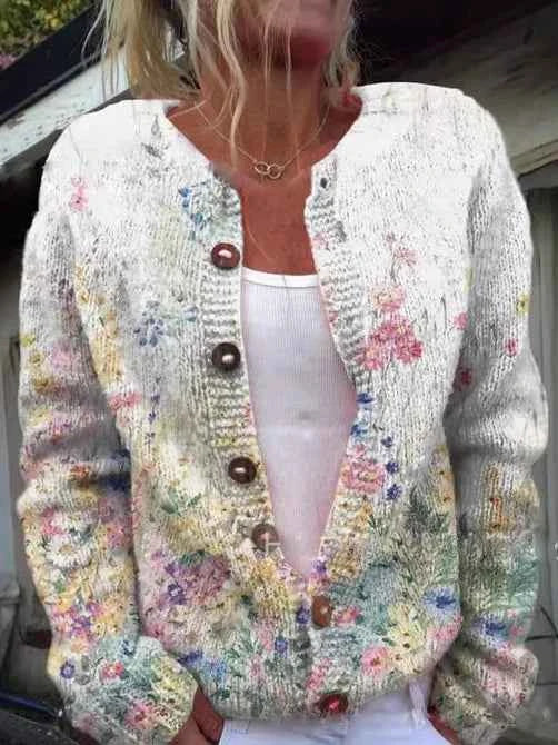 FLORA™ Vintage-Blumen-Cardigan – Zeitloser Blumenstrick für Alltags-Eleganz