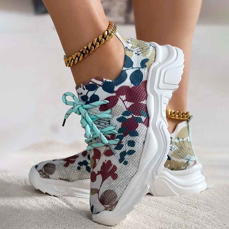 Modische, lässige Mesh-Sneaker mit ergonomischer Sohle und floralen Akzenten