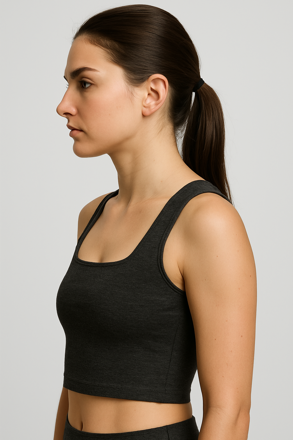 Hanna | Damen Schwarzes Cropped Tanktop Quadratausschnitt Ärmellos Dehnbar Sportshirt