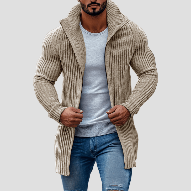 Julian gestreifter Strickcardigan mit Stehkragen – Mühelos chic, unverzichtbarer Alltagsbegleiter