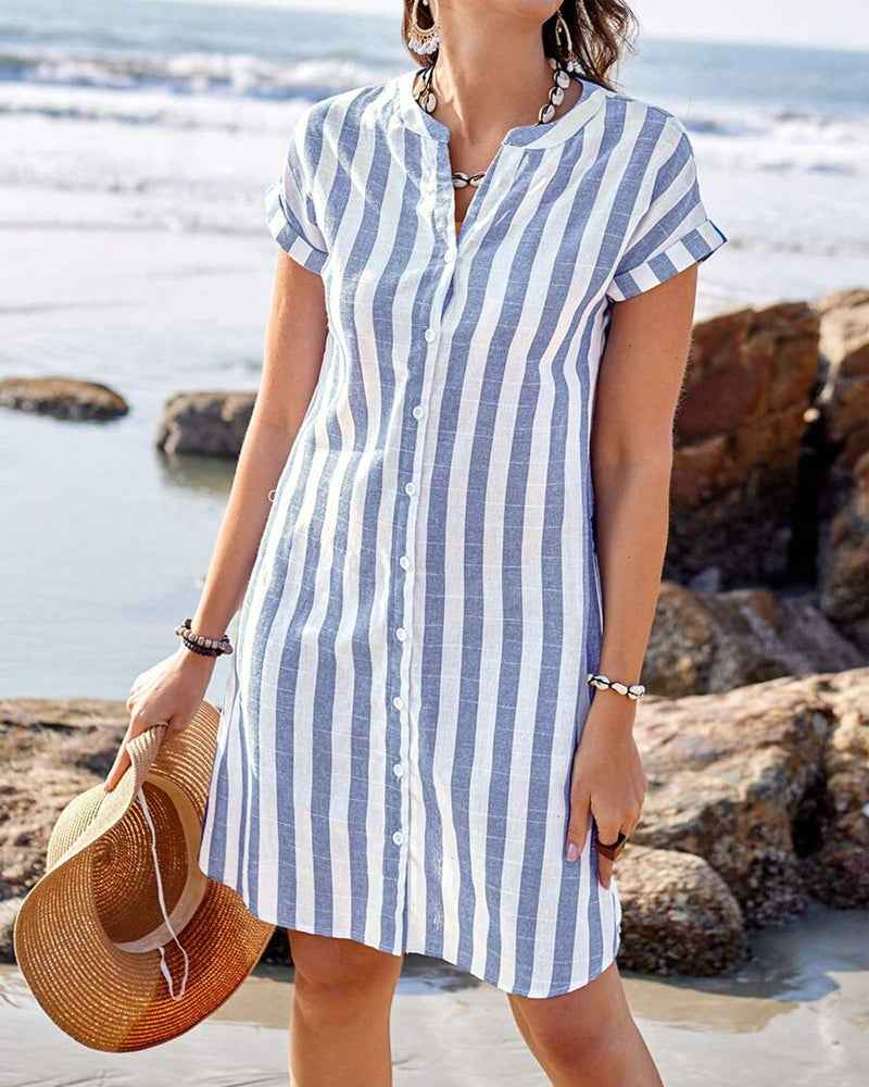 CATERINA | Gestreiftes Hemdblusenkleid mit schmeichelhaftem Schnitt und natürlichem Tagesstil