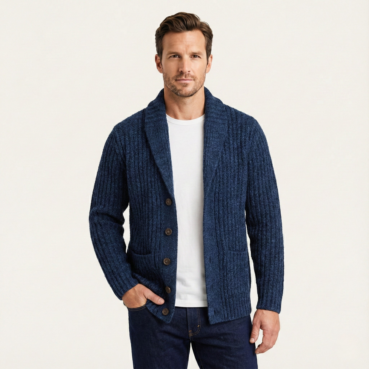 Montpellier Herren Premium Grobstrick-Schalkragen-Cardigan