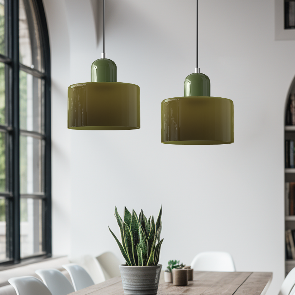 Bunte Glas-Bauhaus-Hängeleuchte – Retro Statement