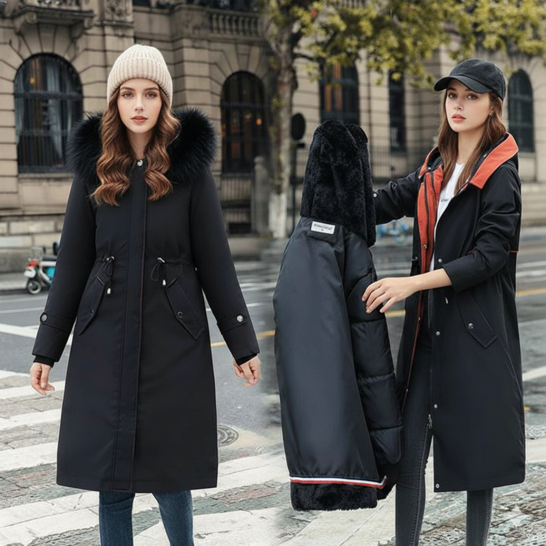 Fionna Damen-Winterjacke mit Kapuze und plüschigem Fellkragen