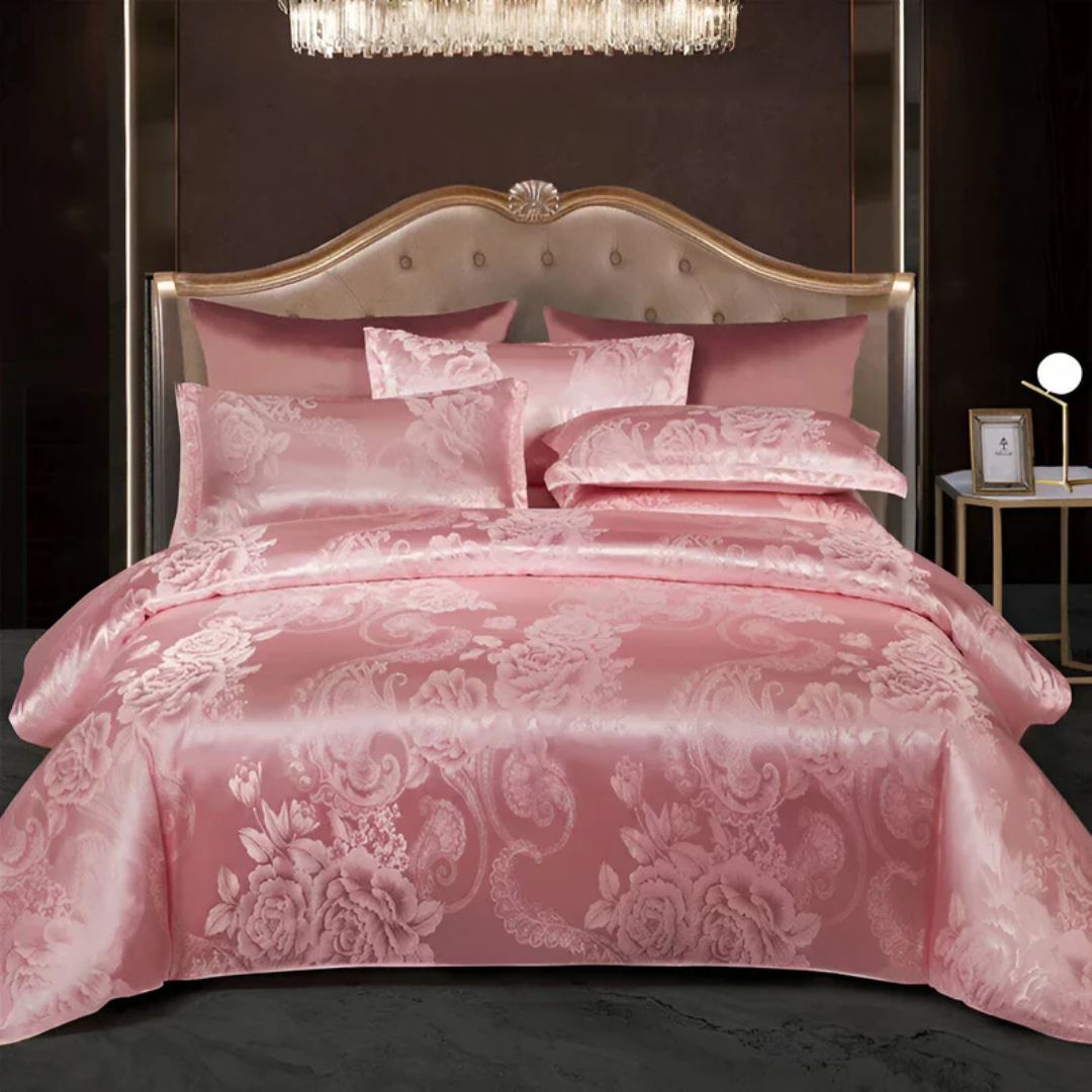 Luxuriöses Satin - Elegantes Satin-Bettbezug mit wunderschönem Blumenmuster