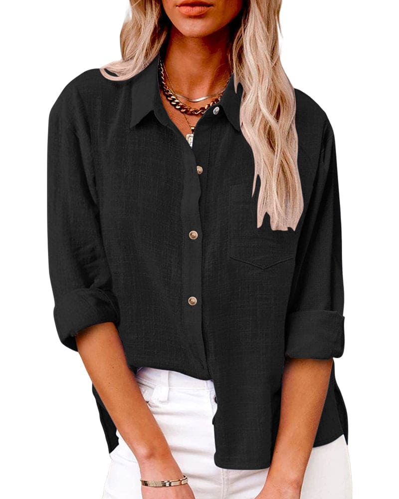 Damen Lockere Bluse - Casual Hemdbluse mit weiter Passform