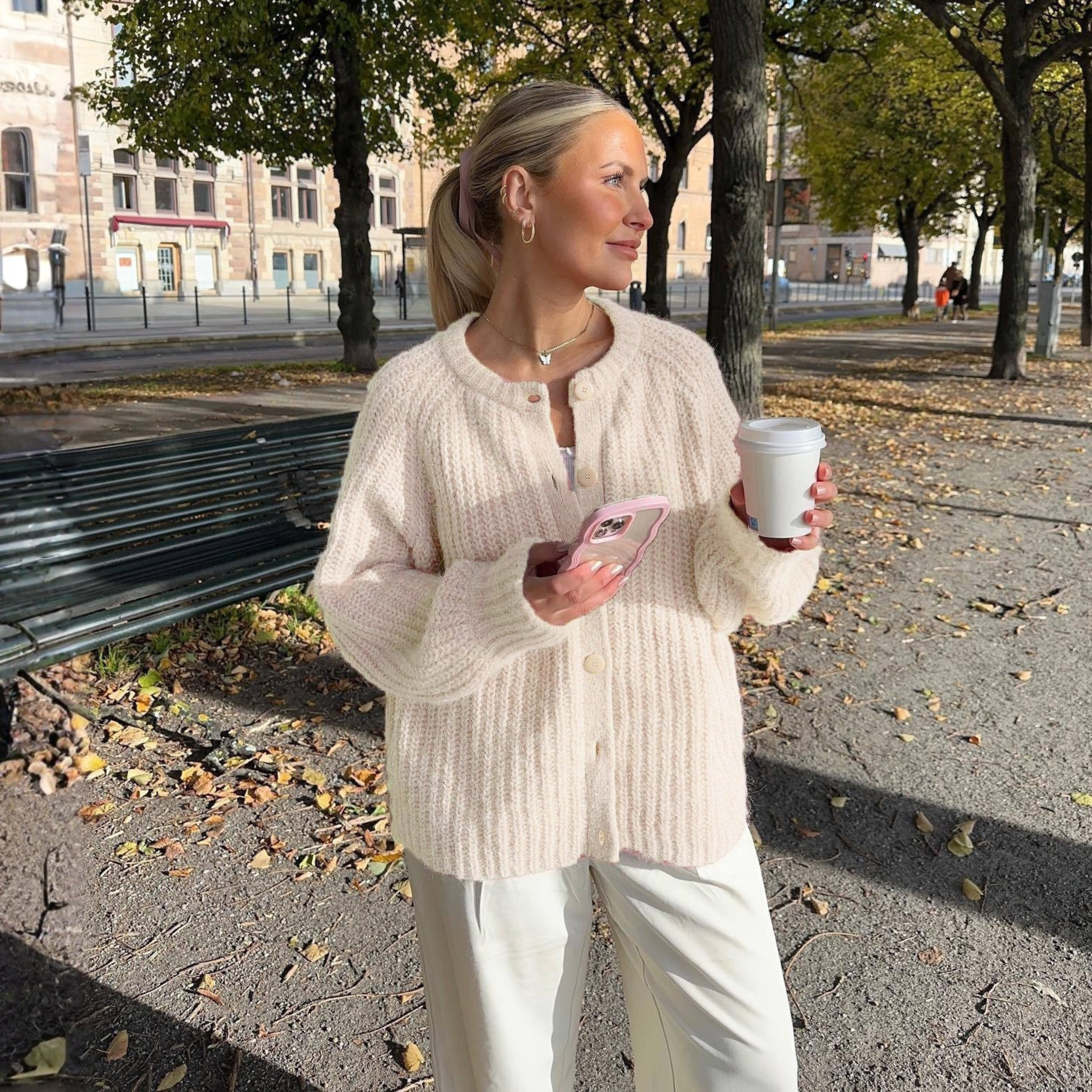Cozy Classic Knopfleiste Langarm-Cardigan mit Rundhalsausschnitt Damen