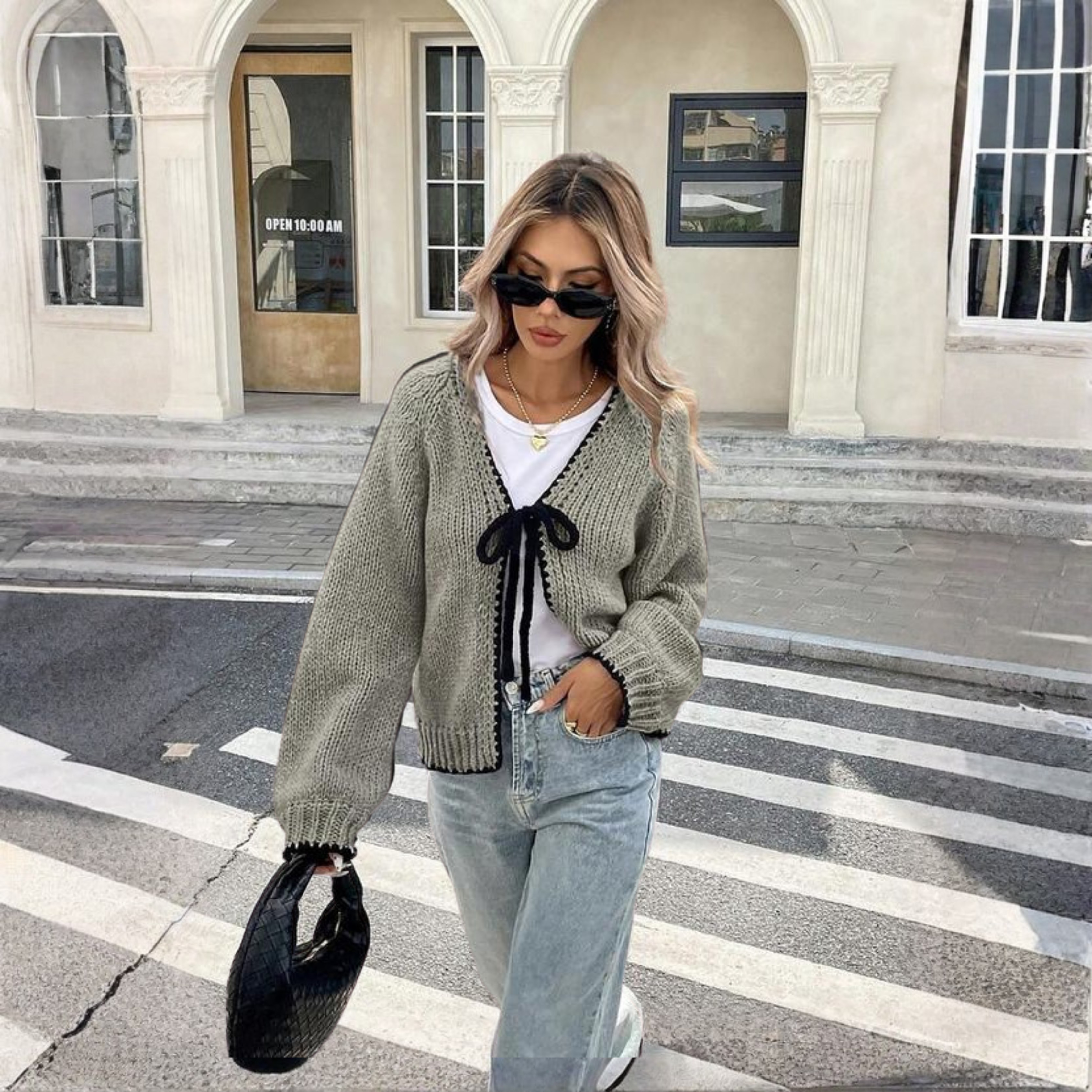 Kuschelige Strickjacke mit Bindeband vorne, Langarm Damen