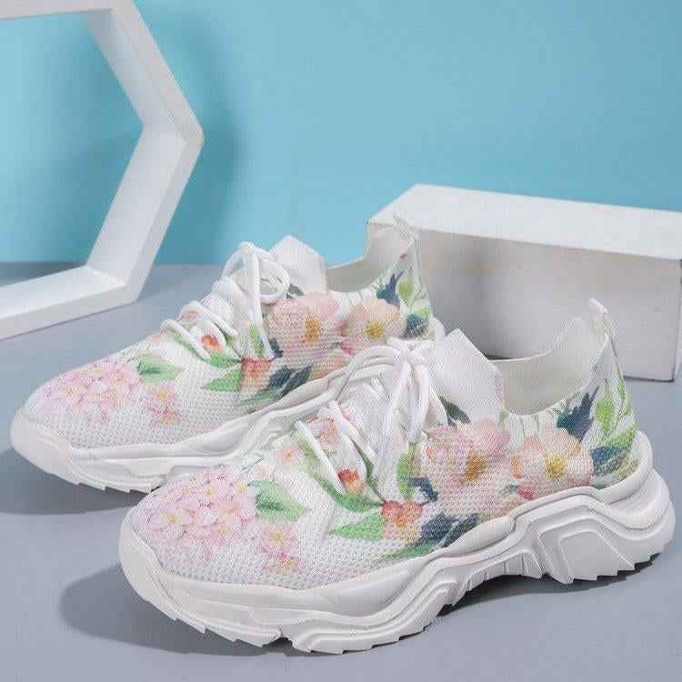 Atmungsaktive Sneaker mit Schnürung und frischem Blumenmuster für ganztägigen Tragekomfort
