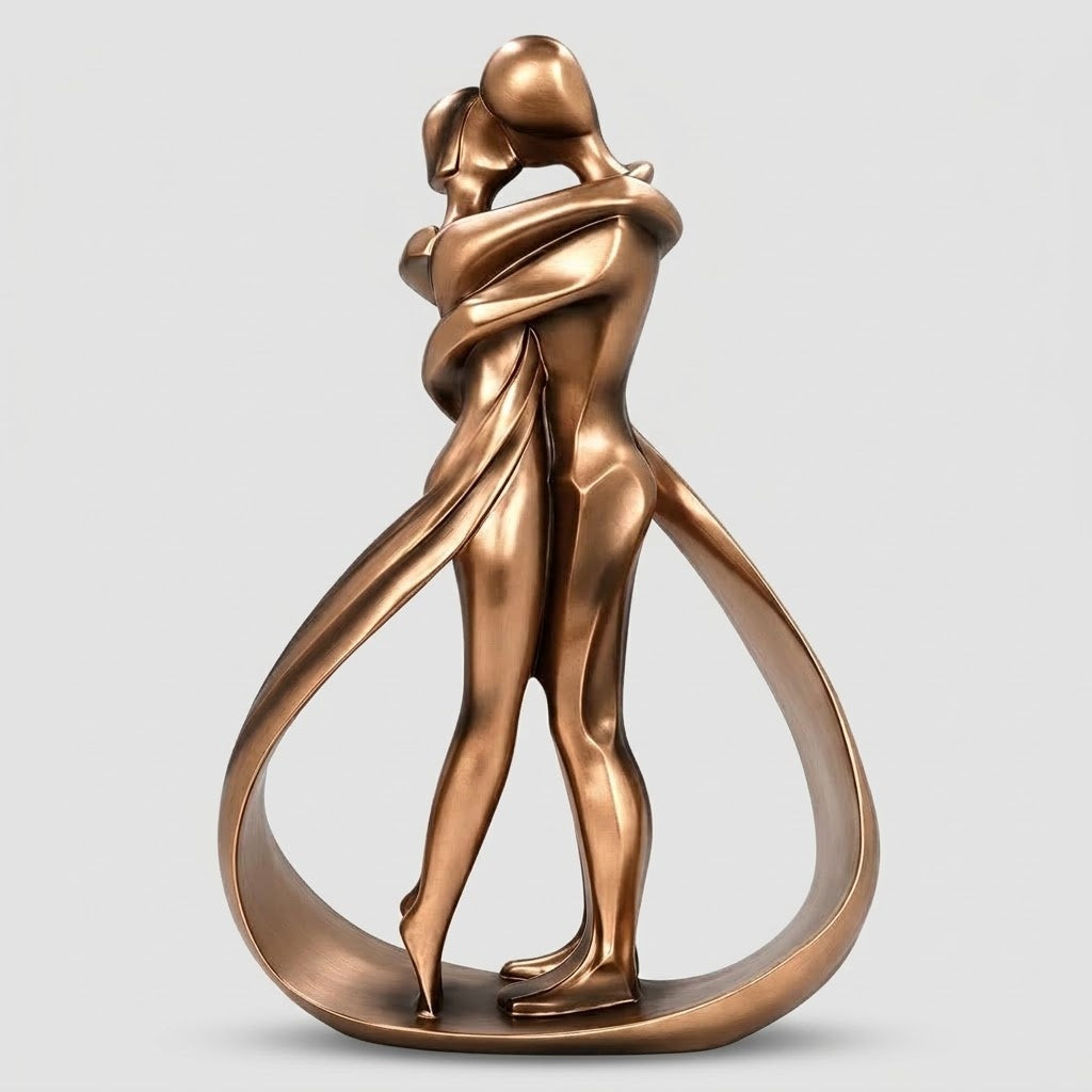 Umarmendes Paar Skulptur - Bronzefarbene Kunstharz-Deko