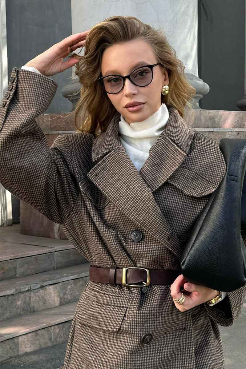 Tweed Doppelreihiger Woll-Blazer Mantel für einen eleganten Look