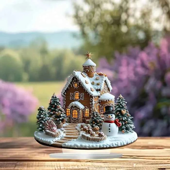 GingerGlow – Festliches Acryl-Ingwerhaus mit süßem Schneemann für Weihnachten und Gemütlichkeit