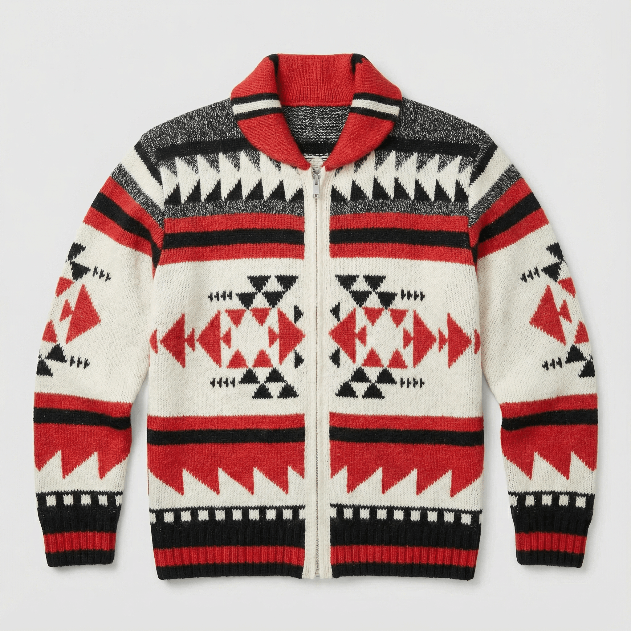 Moderner geometrischer Strickcardigan mit Front-Reißverschluss Damen