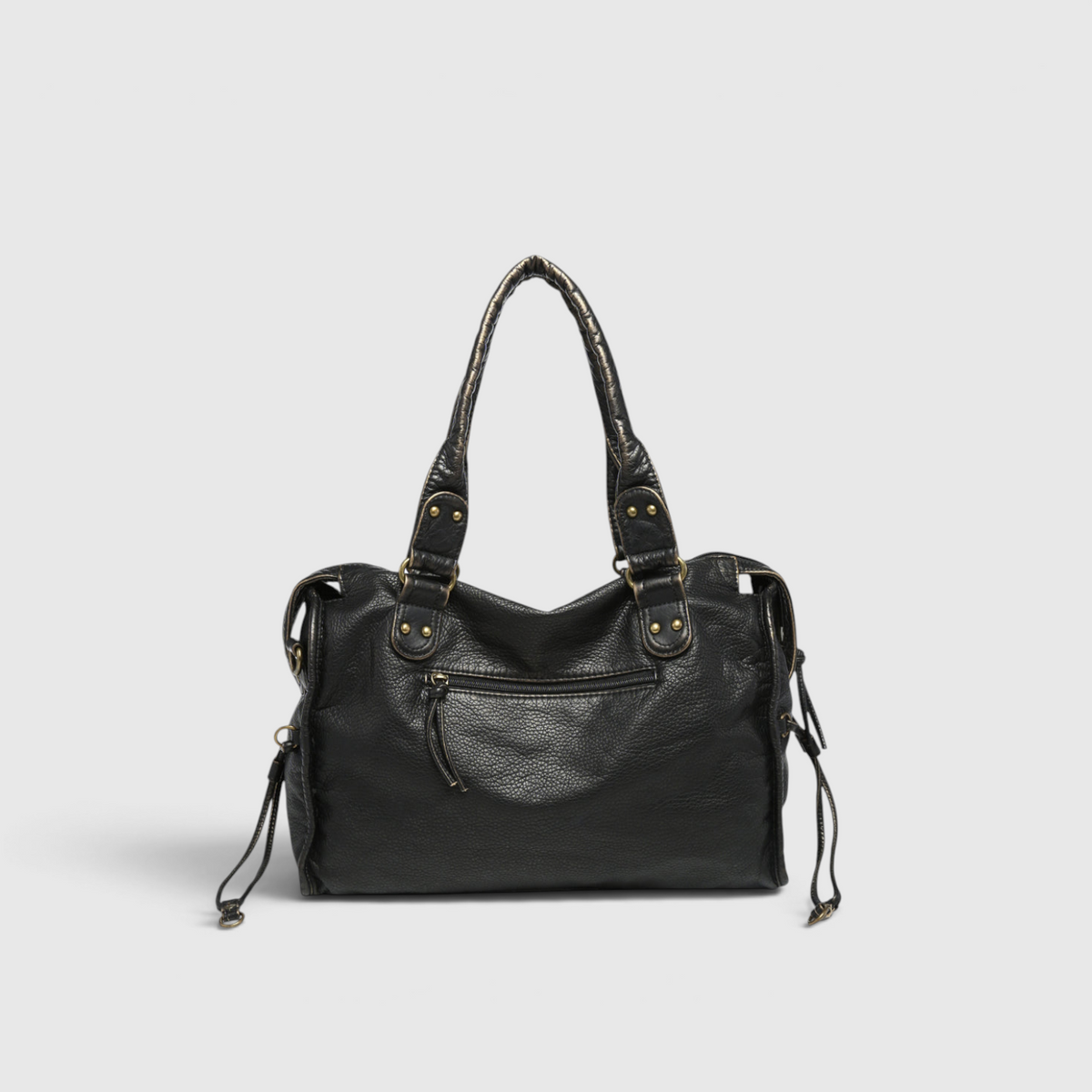Schwarze Schultertasche Damen – Trendige Kunstleder-Handtasche mit Reißverschlussfächern