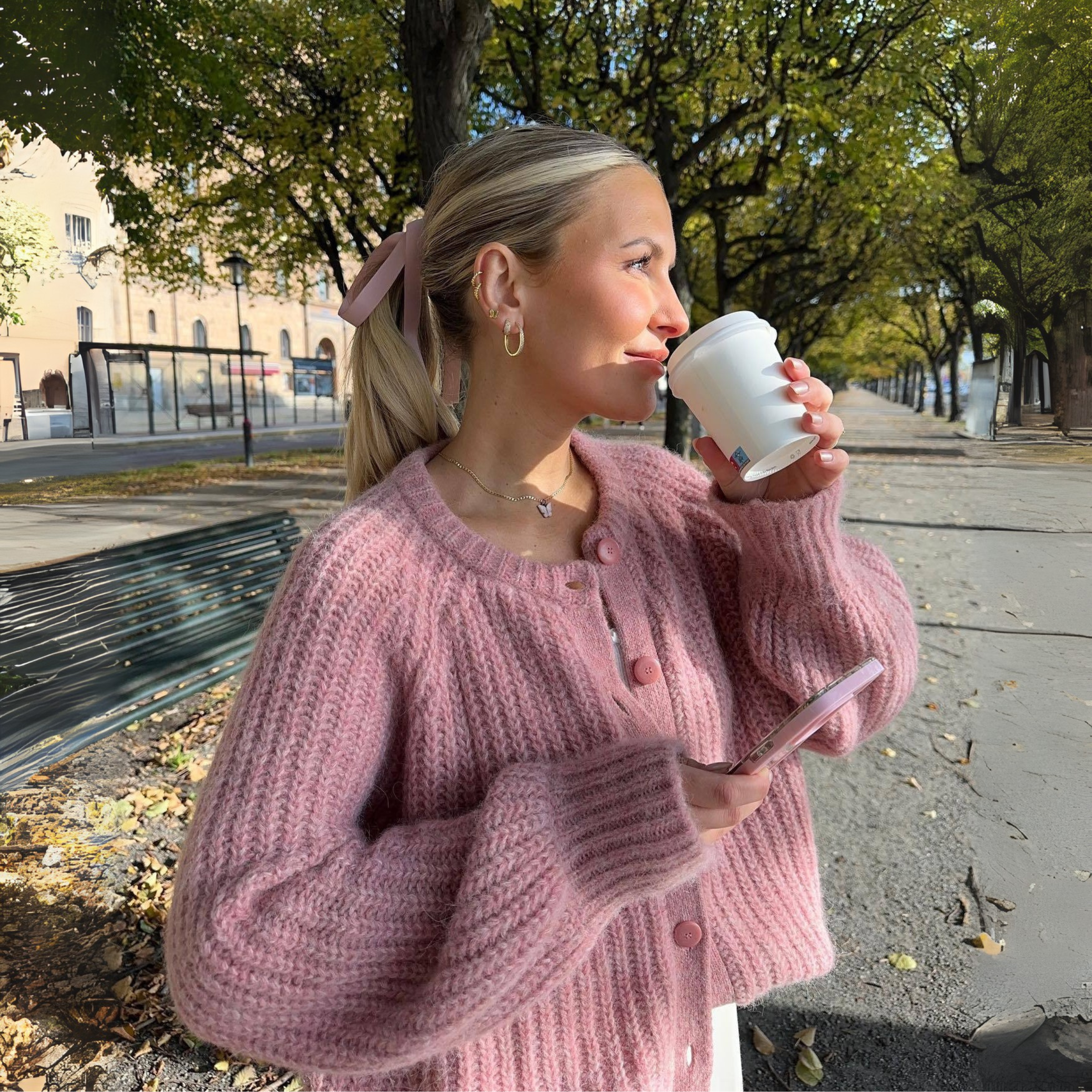 Cozy Classic Knopfleiste Langarm-Cardigan mit Rundhalsausschnitt Damen