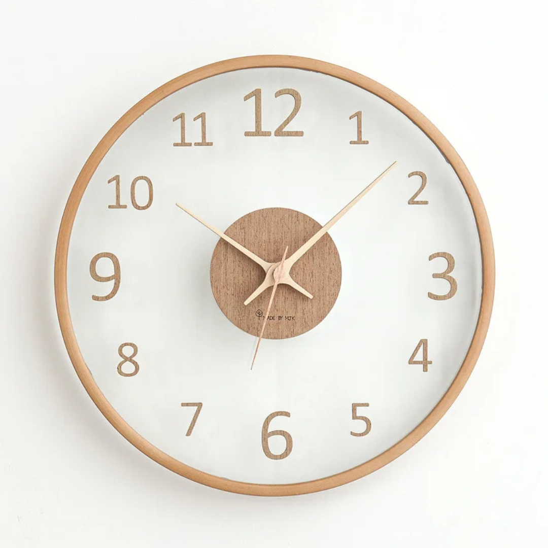 Metron - Elegante Holz-Wanduhr mit Glaskonzept für stimmungsvolle Innenräume