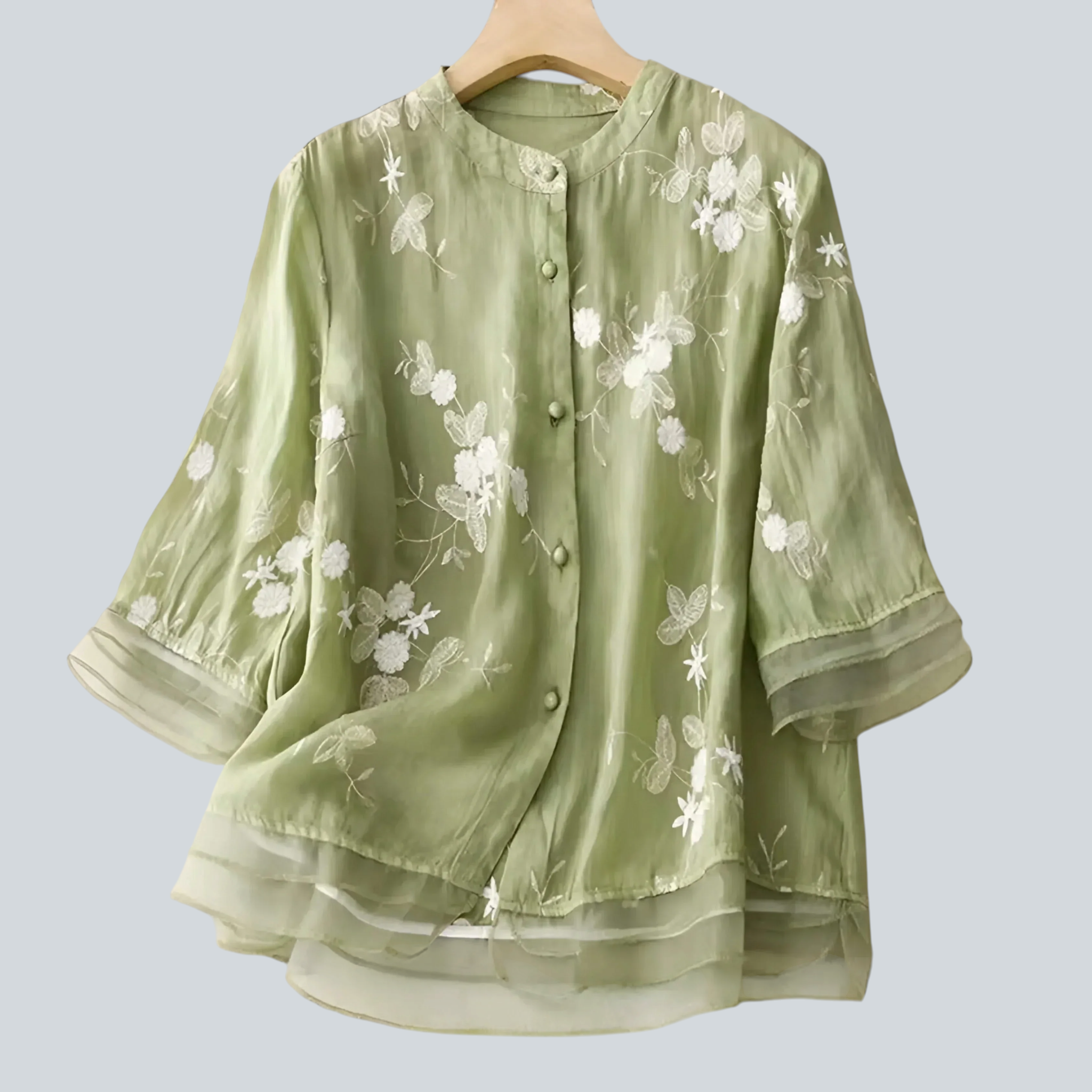 Damen Baumwolltop mit Blumenstickerei und lockerem Schnitt