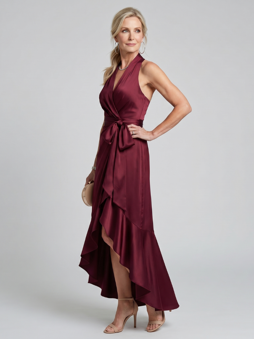 Honora | Neckholder-Wickelkleid mit asymmetrischem Saum