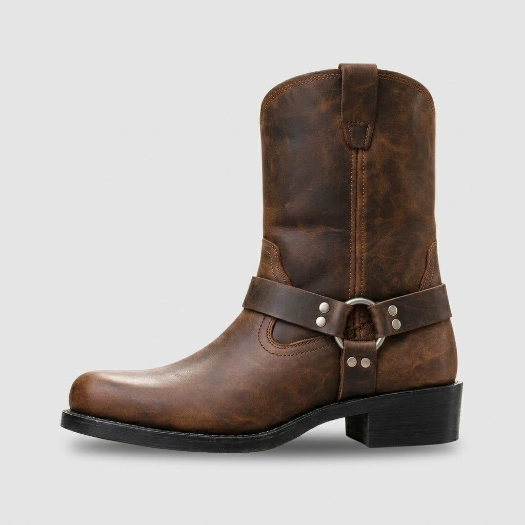 Herren Westernstiefel mit Riemen und Metalldetails
