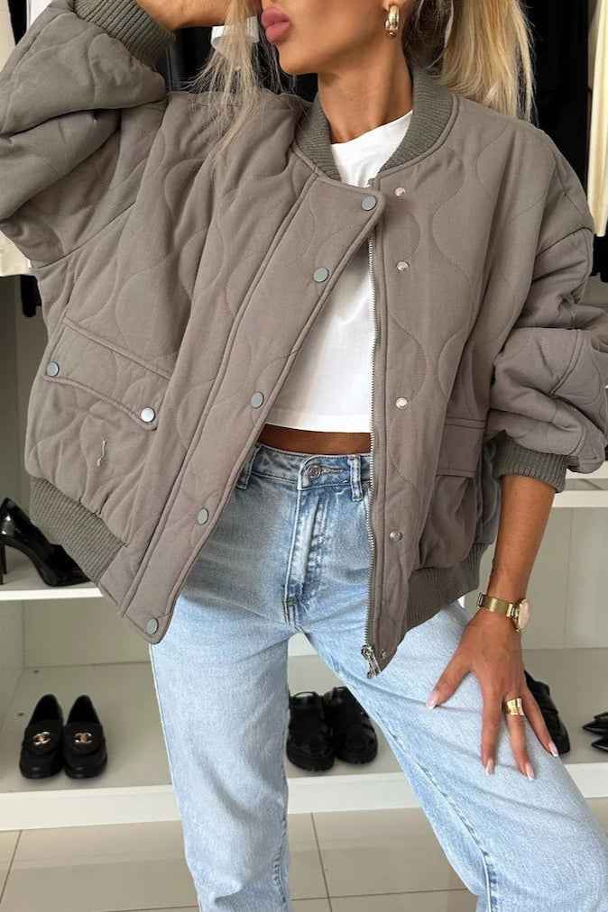 Lässiger einfarbiger Button-Down gesteppter Mantel für warmen und stilvollen Komfort