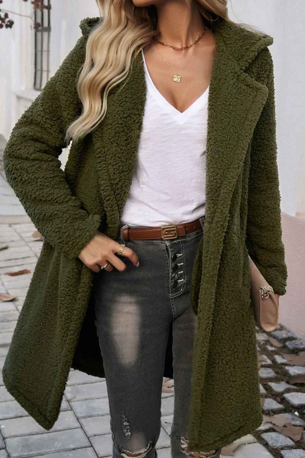 Mid-Lang Plüschmantel mit eleganten Revers