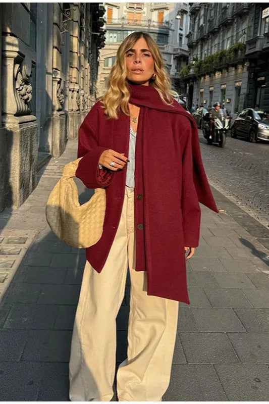 Wollmantel mit Schal-Kragen und einfachem Knopfloch