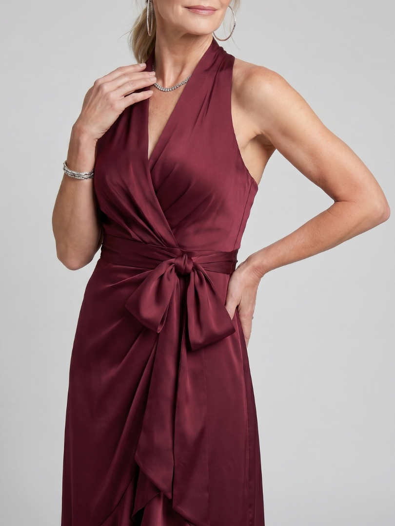 Honora | Neckholder-Wickelkleid mit asymmetrischem Saum