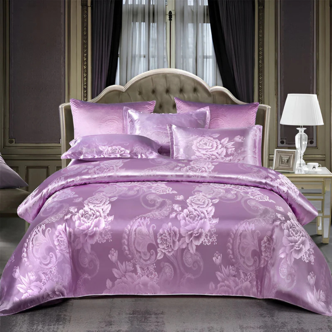 Luxuriöses Satin - Elegantes Satin-Bettbezug mit wunderschönem Blumenmuster