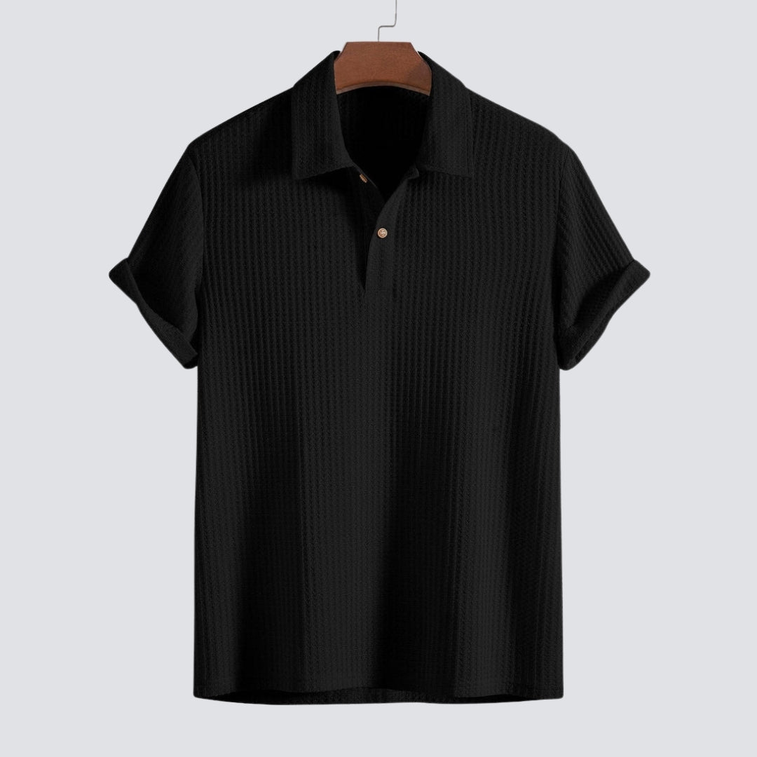 Luxe Waffel-Gemusterter Strick-Polo für einen stilvollen Look