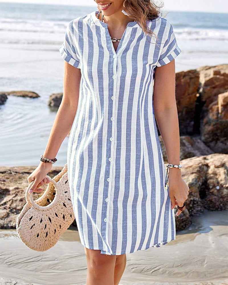 CATERINA | Gestreiftes Hemdblusenkleid mit schmeichelhaftem Schnitt und natürlichem Tagesstil