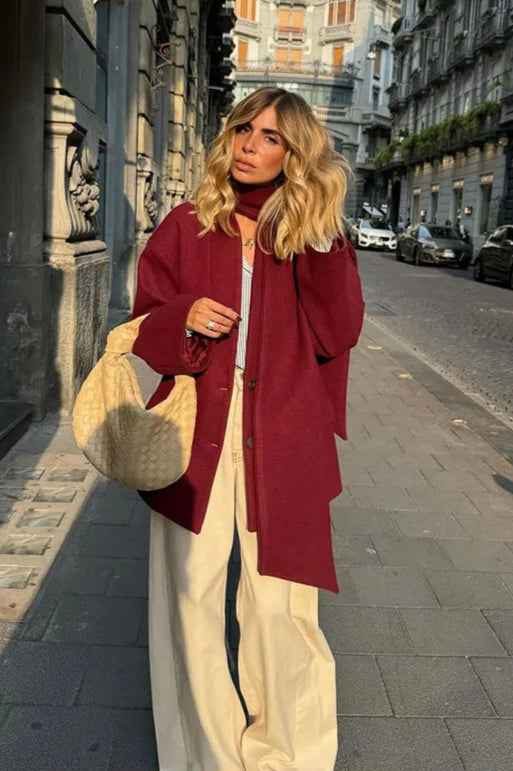 Wollmantel mit Schal-Kragen und einfachem Knopfloch