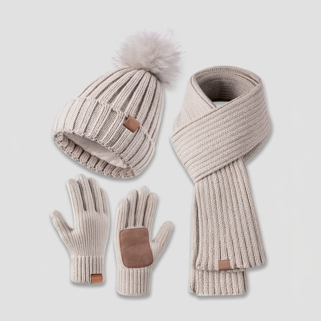 3-in-1 Winterset - Strickmütze, Schal und Touchscreen-Handschuhe